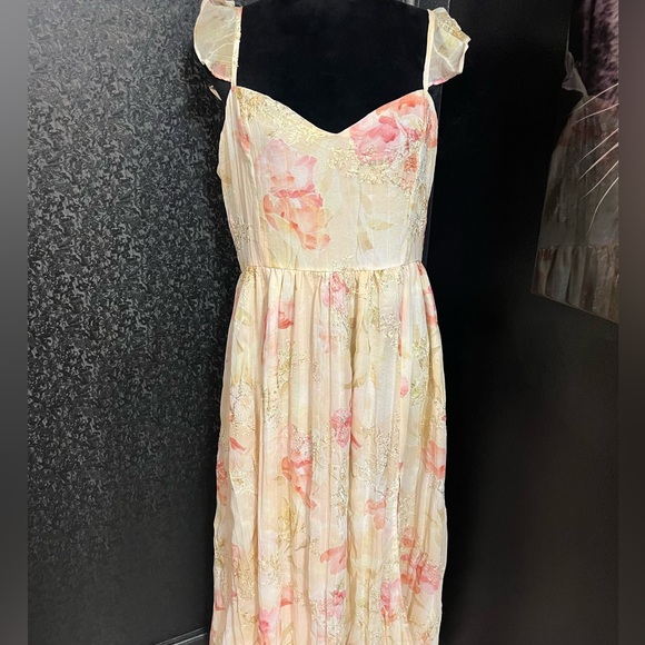 💓Lulus Make Me Blush Peach Floral Print Tiered Maxi Dress.💞SZ XL- NWT - Picture 13 of 16